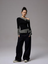 Asymmetric Collar Fake Two-Piece Fitted Blouse